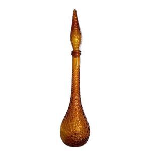 Vintage Empoli Amber Glass Hobnail Bubble Genie‎ Bottle w/Stopper 22" McM decor